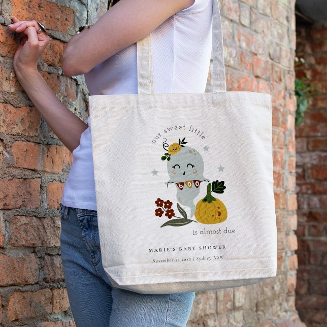 Cute Blue Halloween Ghost Little Boo Baby Shower Tote Bag (Creator Uploaded)