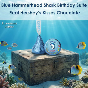 Cute Blue Hammerhead Shark Birthday Thank You Hershey®'s Kisses®