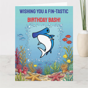 Cute Blue Hammerhead Shark Kids Birthday Card