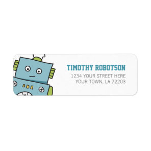 Cute Blue Hand Drawn Robot Label