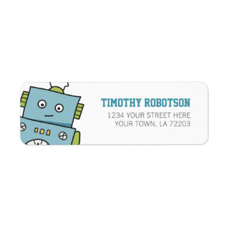 Cute Blue Hand Drawn Robot Label