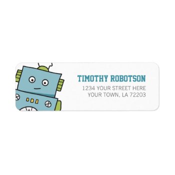 Cute Blue Hand Drawn Robot Label by IckleCritters at Zazzle