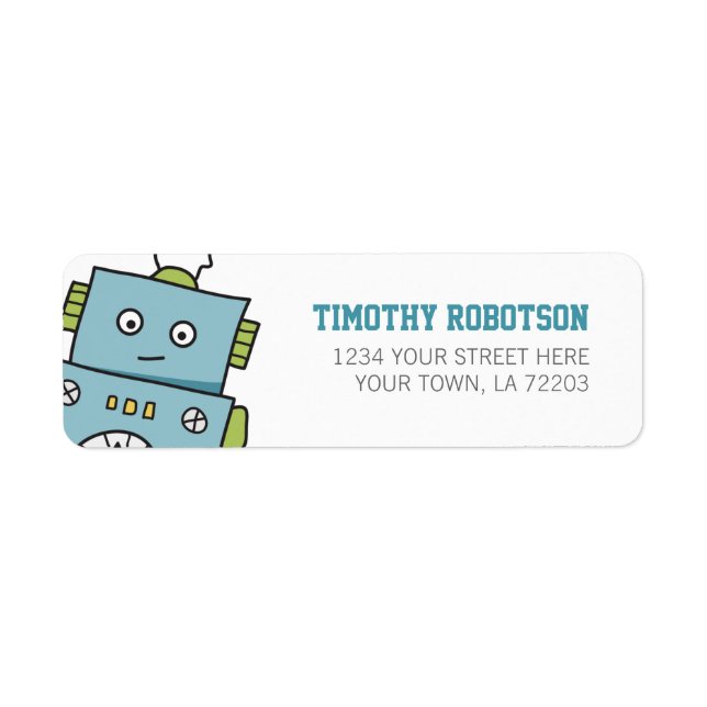 Cute Blue Hand Drawn Robot Label (Front)