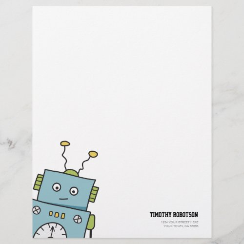 Cute Blue Hand Drawn Robot Letterhead