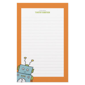 Cute Blue Hand Drawn Robot (Lined) Stationery