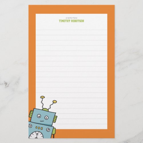 Cute Blue Hand Drawn Robot Lined Stationery