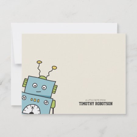 Cute Blue Hand Drawn Robot Note Card