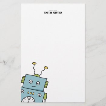 Cute Blue Hand Drawn Robot Stationery by IckleCritters at Zazzle