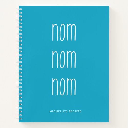 Cute Blue Handwritten Nom Nom Cooking Recipe Notebook