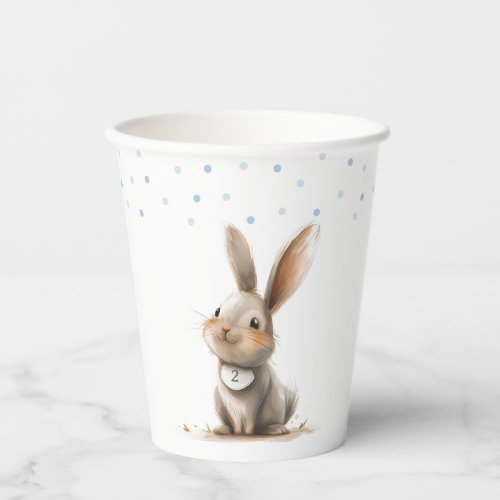 Cute Blue Happy Birthday Bunny Paper Cups