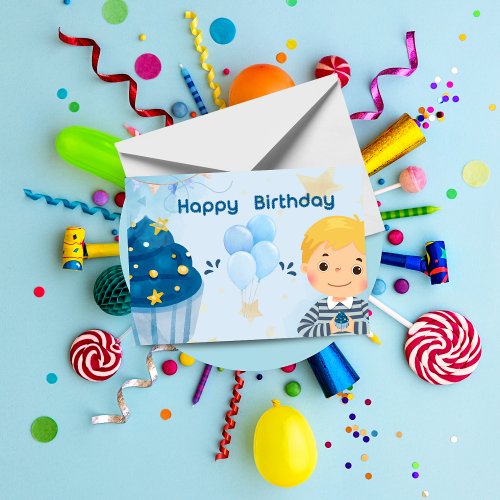 Cute Blue Happy Birthday Card