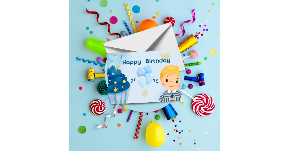 Cute Blue Happy Birthday Card | Zazzle
