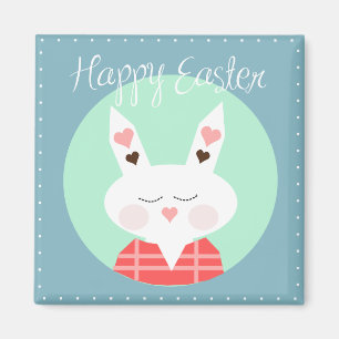 Cute blue Happy easter bunny magnet