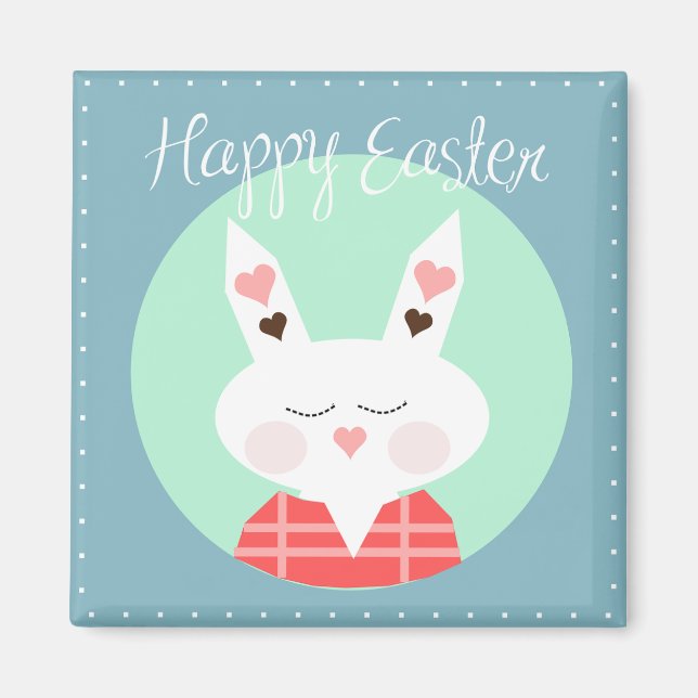 Cute blue Happy easter bunny magnet (Front)