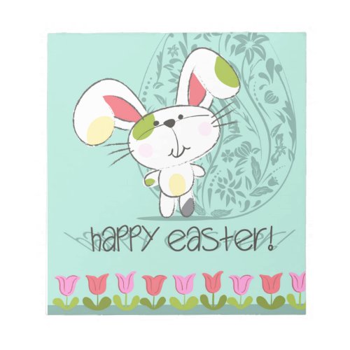 Cute Blue Happy Easter cartoon bunny Notepad