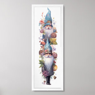 Cute blue hat gnomes framed art