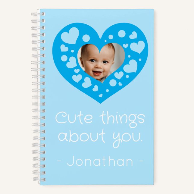 Cute blue heart baby boy photo frame keepsake notebook (Front)