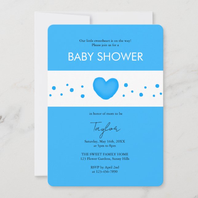 Cute Blue Heart Baby Shower Invitation (Front)