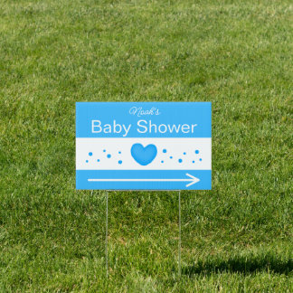 Cute Blue Heart Baby Shower Yard Sign