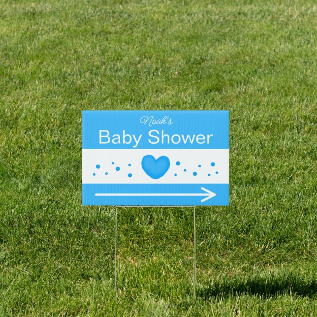 Cute Blue Heart Baby Shower Yard Sign (Insitu)