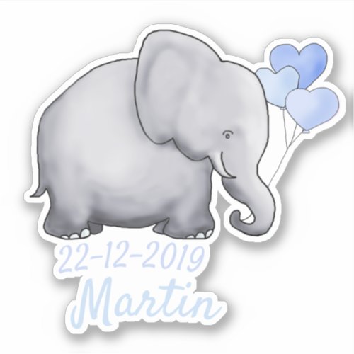 Cute Blue Heart Balloons Baby Shower Boy Elephants Sticker