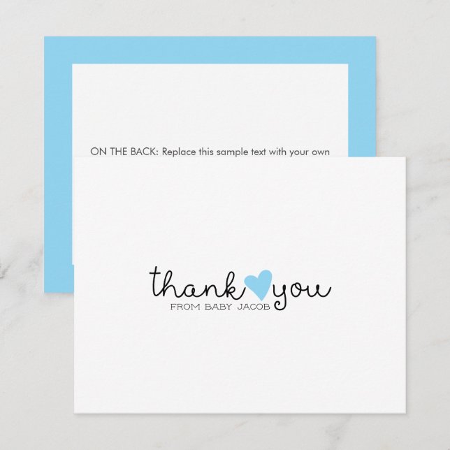 Cute Blue Heart Boy Baby Shower Thank You (Front/Back)