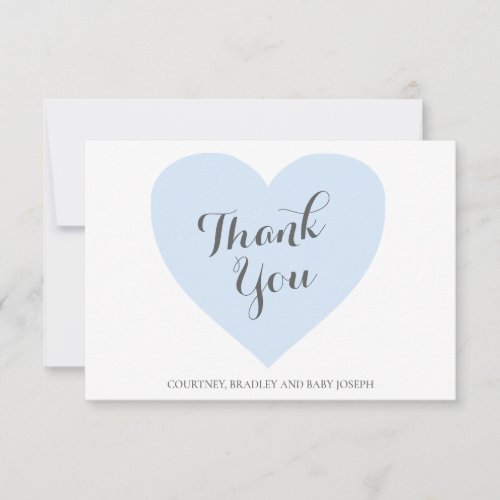 Cute Blue Heart Boy Baby Shower Thank You Card