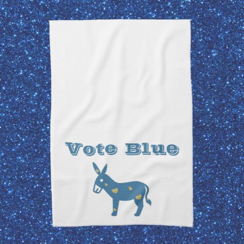 Cute Blue Heart Donkey VOTE BLUE Kitchen Towel