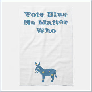 Cute Blue Heart Donkey VOTE BLUE Kitchen Towel