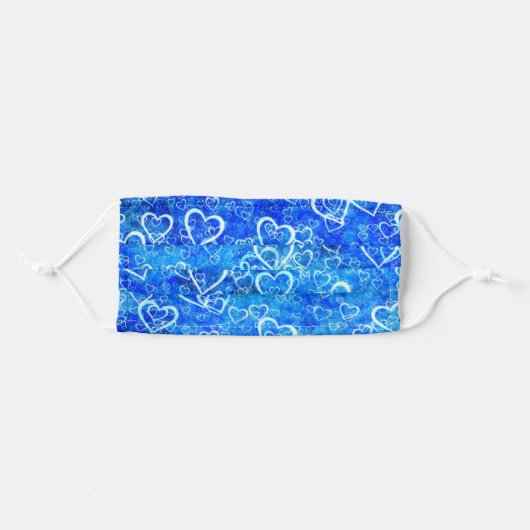 Cute Blue Heart Pattern Adult Cloth Face Mask (Front, Folded)