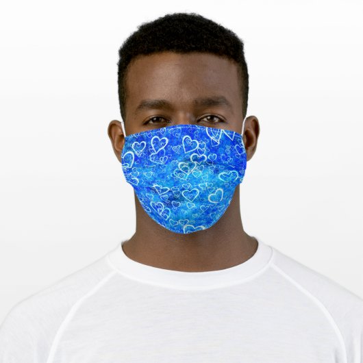 Cute Blue Heart Pattern Adult Cloth Face Mask (Worn)