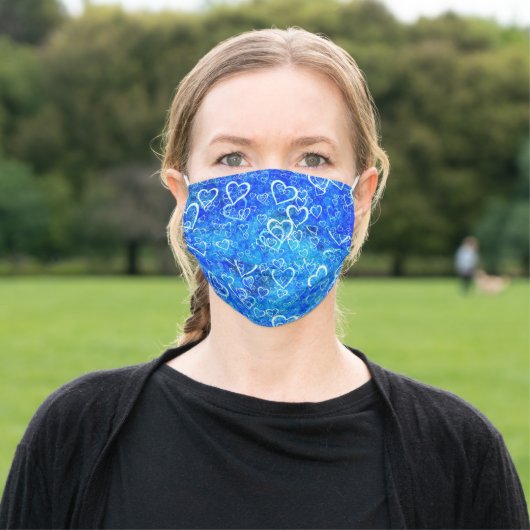 Cute Blue Heart Pattern Adult Cloth Face Mask (Outside)