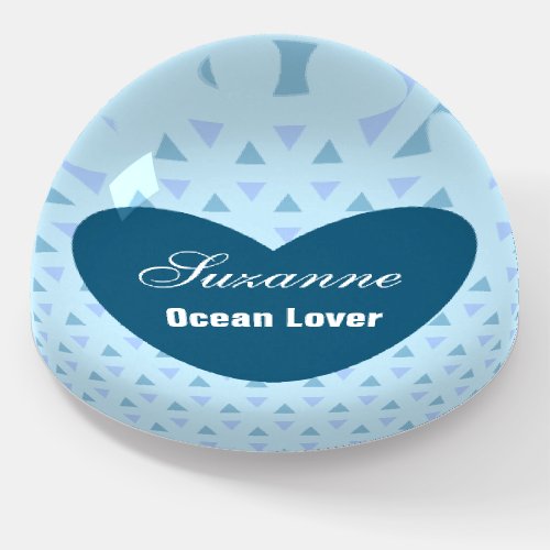 Cute Blue Heart With Name Ocean Lover Paperweight