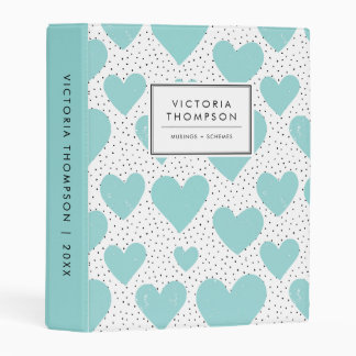 Cute Blue Hearts and Black Confetti Pattern Mini Binder
