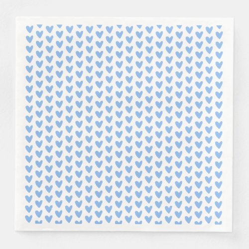 Cute Blue Hearts Pattern  Baby Shower Paper Dinner Napkins