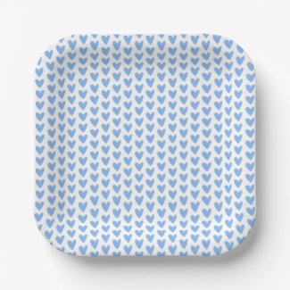 Cute Blue Hearts Pattern | Baby Shower Paper Plates