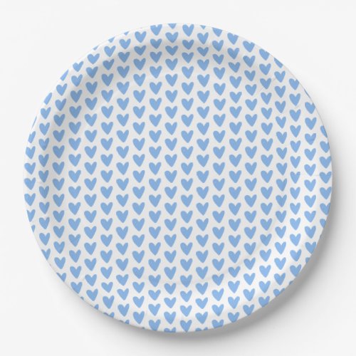 Cute Blue Hearts Pattern  Baby Shower Paper Plates