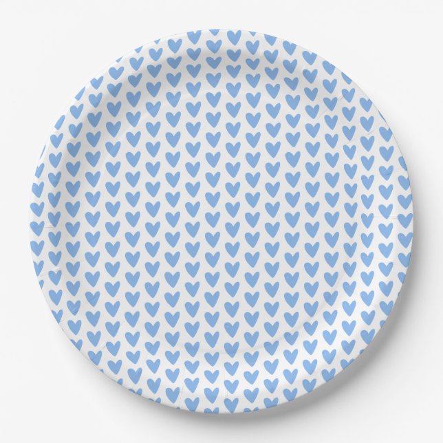 Cute Blue Hearts Pattern | Baby Shower Paper Plates (Front)