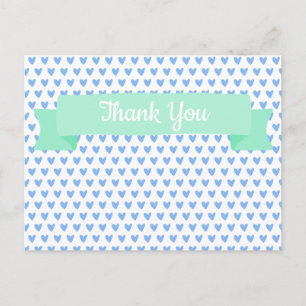 Cute Blue Hearts Pattern Baby Shower Thank You Postcard