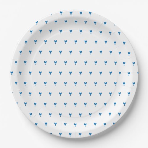 Cute Blue Hearts Pattern Party Paper Plate