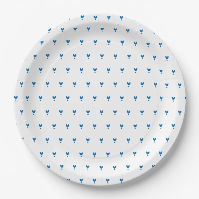 Cute Blue Hearts Pattern Party Paper Plate (Front)