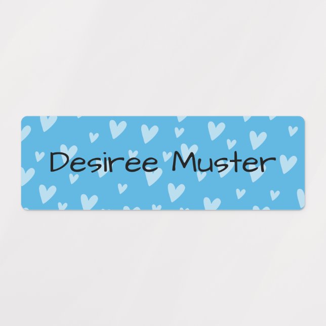 Cute Blue Hearts Pattern Personalized Name Kids' Labels (Design 2)