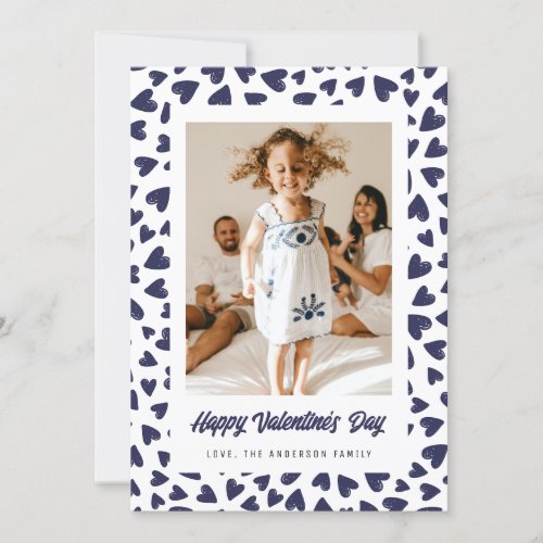 Cute Blue Hearts Photo Valentines Day Holiday Card