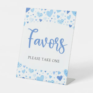 Cute Blue Hearts Valentine Baby Shower Favors Sign