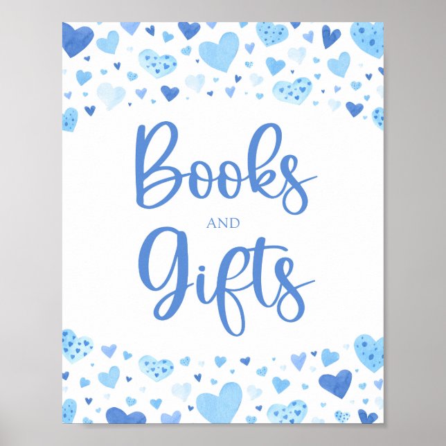 Cute Blue Hearts Valentine Books and Gifts Sign (Front)