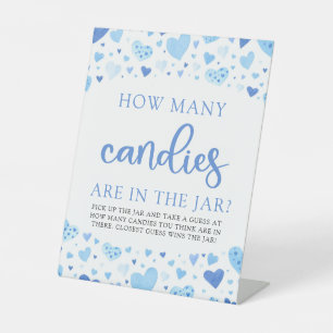 Cute Blue Hearts Valentine How Many Candies Games Pedestal Sign