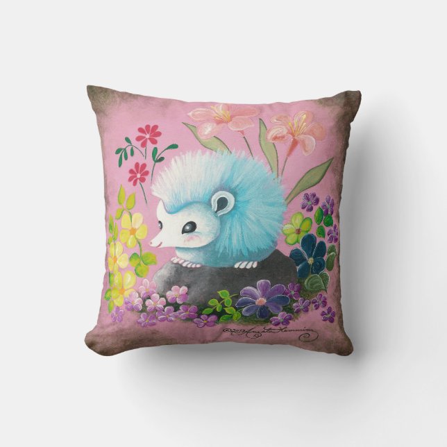 Cute Blue Hedegehog Throw Pillow (Front)