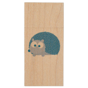 Cute Blue Hedgehog Wood USB Flash Drive