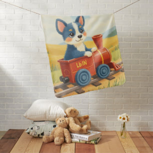 Cute Blue Heeler Puppy Toy Train Pastel Baby Blanket