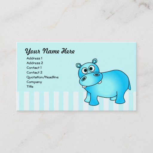 Customizable Cute Blue Hippo Business Card